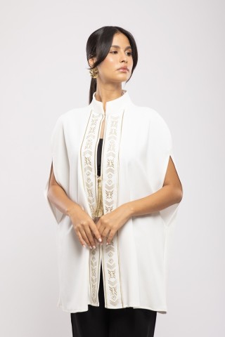 Cape Amira Crêpe Courte Évasée Bordure Berbère Chic